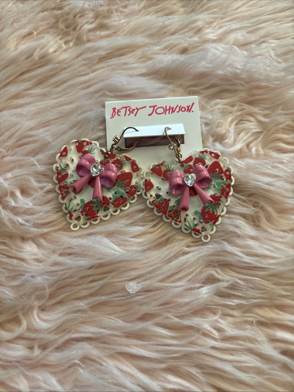 Betsey Johnson Pink Bow Heart Floral Drop Earrings